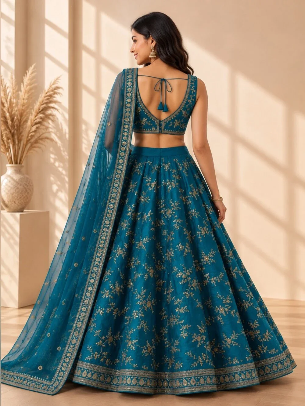 Teal Blue Embroidered Lehenga Choli – US  10 Large
